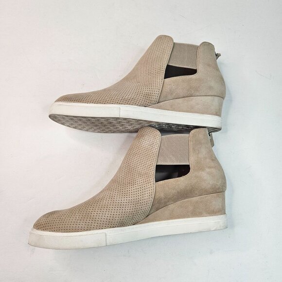 Paolo Linea Wedge Sneaker Sz 10.5 Tan Suede Perferated Casual Platform Shoe Boot - Picture 7 of 12